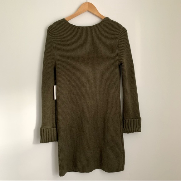 Something Navy Olive Green Fitted Long Sleeve Tunic Ribbed Sweater Dress - S - Picture 8 of 10